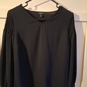 Talbots Black Blouse with Smocked Sleeves